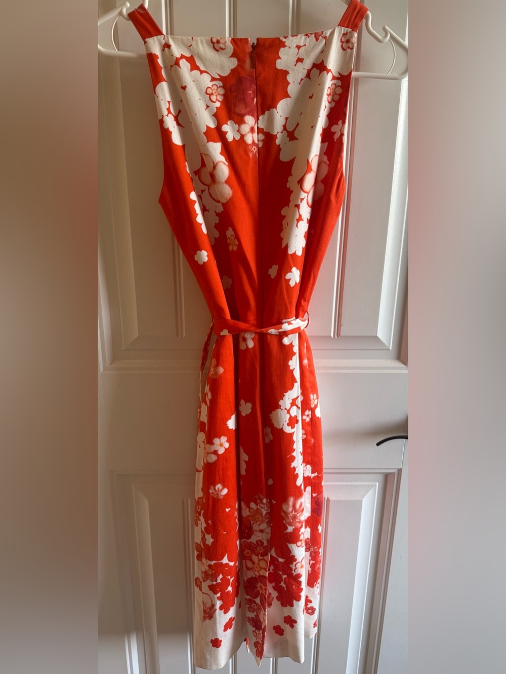 Versace Orange and White Floral Midi Dress with Belt